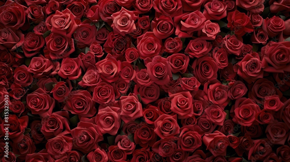 An overhead view of a square backdrop adorned with vibrant red roses creating a textured display in honor of Women s Day An overhead view of a square backdrop adorned with vibrant red roses creating a textured display in honor of Women s Day