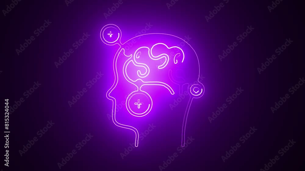 Mind puzzles line icon, Human head line icon animation. Glowing neon human head on black background. Neon line of human head at different angles. Neon line head icon and 4K video. Mind puzzles line icon, Human head line icon animation. Glowing neon human head on black background. Neon line of human head at different angles. Neon line head icon and 4K video.