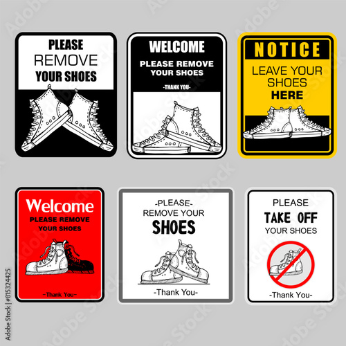 Please Remove your shoes, sign and sticker vector