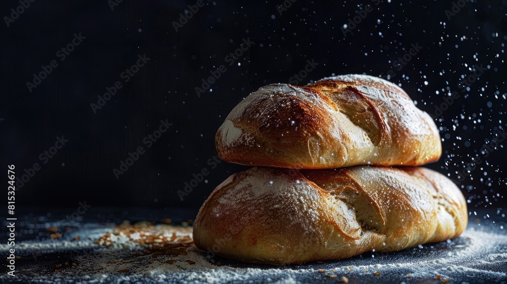 Capture the art of photographing freshly baked bread in Ecuador at a unique angle of forty five degrees set against a sleek black backdrop with ample space for text Capture the art of photographing freshly baked bread in Ecuador at a unique angle of forty five degrees set against a sleek black backdrop with ample space for text