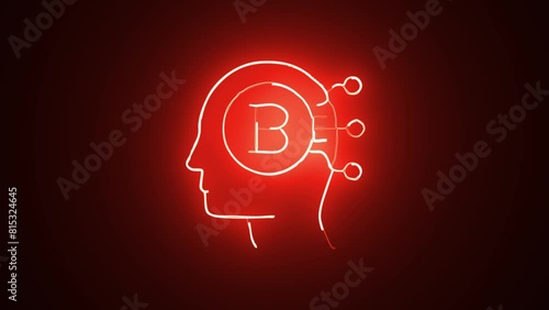 Innovation neon icon, Human head line icon animation. Glowing neon human head on black background. Neon line of human head at different angles. Neon line head icon and 4K video. photo
