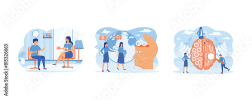 Child psychologist flat concept. Psychology without borders. Human brain and Psychology. Set flat vector modern illustration