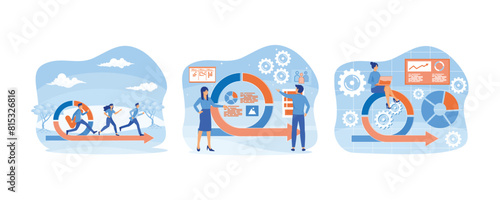Agile development process with running IT developers team. Agile project management and Scrum task board. Agile project management abstract concept. Set flat vector modern illustration