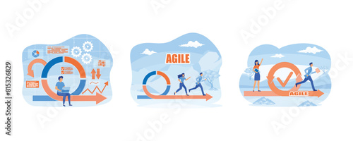 Agile development decisions methodology business concept. Agile development methodology. Agile development methodology business concept. Set flat vector modern illustration