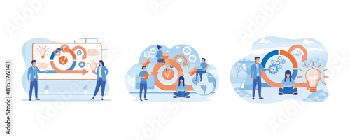 Scrum agile framework plan as software development method. Scrum process diagram as agile software development scheme. Scrum framework concept. Set flat vector modern illustration