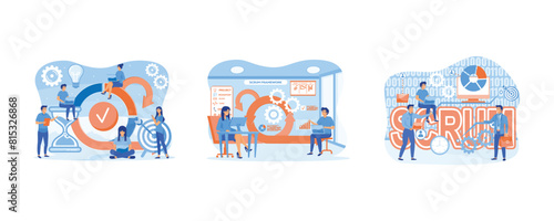 Scrum Framework concept. Software development methodology. Concept with keywords, letters and icons. Set flat vector modern illustration