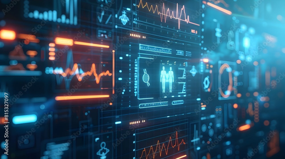 Futuristic Digital Medical Dashboard with Holographic Data Visualization