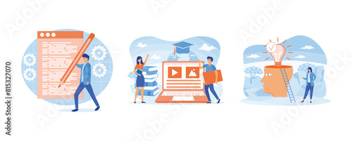 Self development and management. Online courses or internet tutorials. Education and personal growth concept. Set flat vector modern illustration
