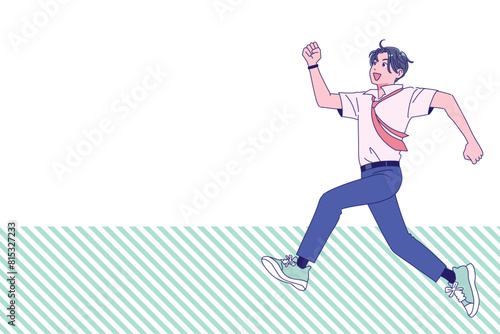 夏空に元気にジャンプする男子学生