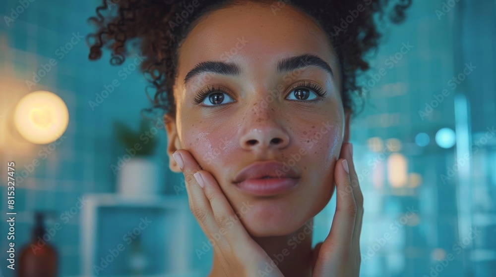 a beautiful mixed race woman in her bathroom a beautiful mixed race woman in her bathroom