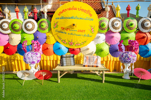 Colorful handmade umbrella decoration festival allows tourists to visit Bo Sang umbrellas and San Kamphaeng handicrafts in chiang mai thailand