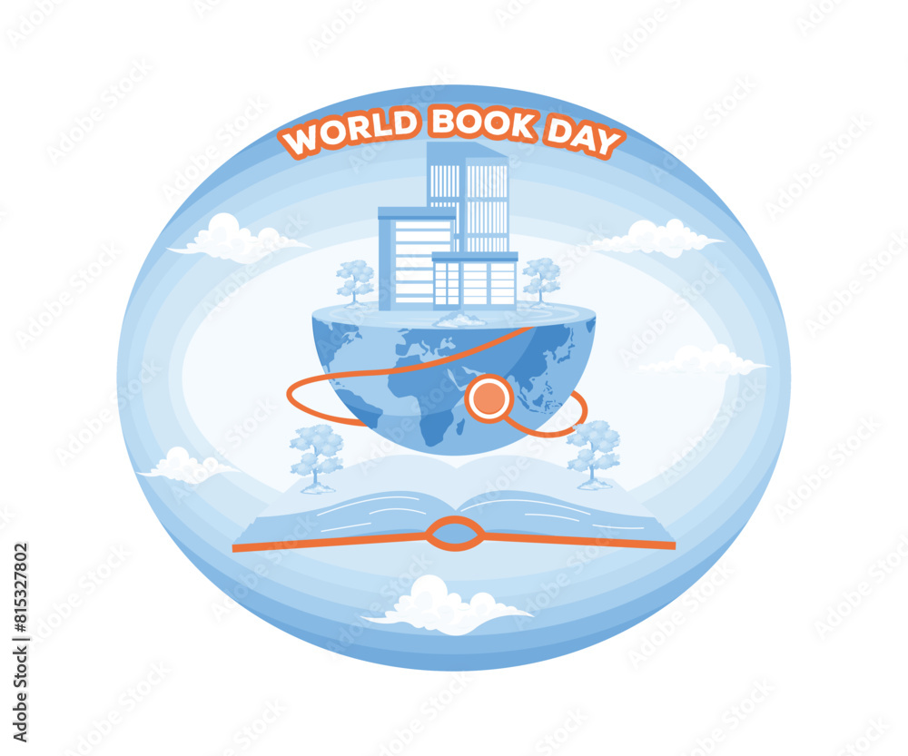 World Book Day. A design that reflects the importance of all science coming out of a book. flat vector modern illustration World Book Day. A design that reflects the importance of all science coming out of a book. flat vector modern illustration