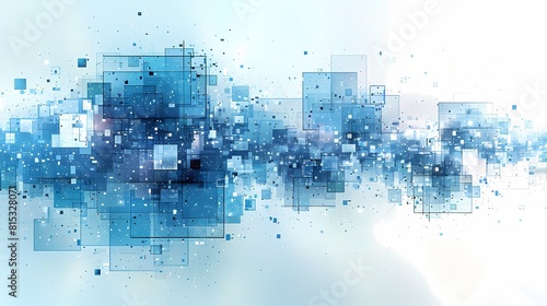 Digital technology blue and white transparent squares and curves poster background