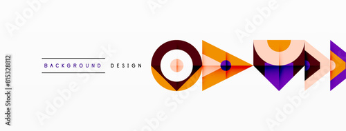 A lineup of vibrant geometric figures featuring contrasting arrows, including triangles and circles, in shades like electric blue and carmine, creating a visually appealing graphic logo design