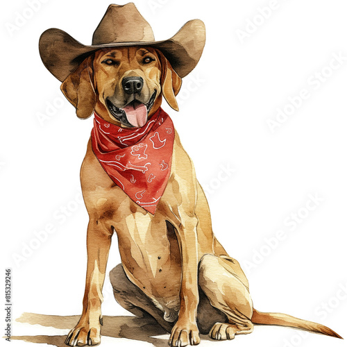 Rhodesian Ridgeback Cowboy Dog In Watercolor Style