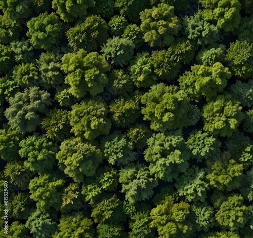Aerial view green trees under the green grace canopy 