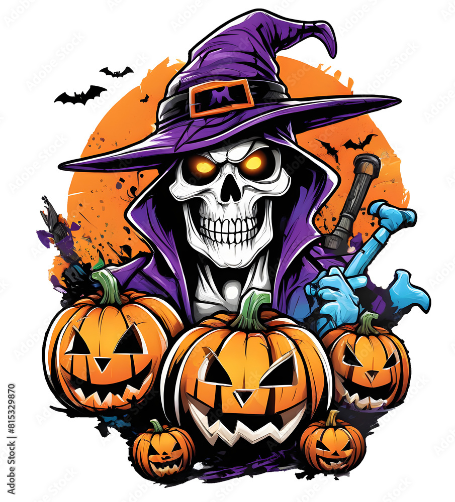 Halloween pumpkin and skull shirt logo design Halloween pumpkin and skull shirt logo design