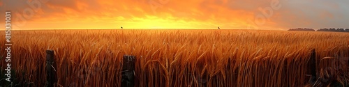Fiery Sunset Over Golden Wheat Field Capturing the Stunning Contrast of Colors