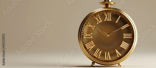 Elegant Gold Toned Mantel Clock on Plain Light Surface Capturing Refined Sophistication photo