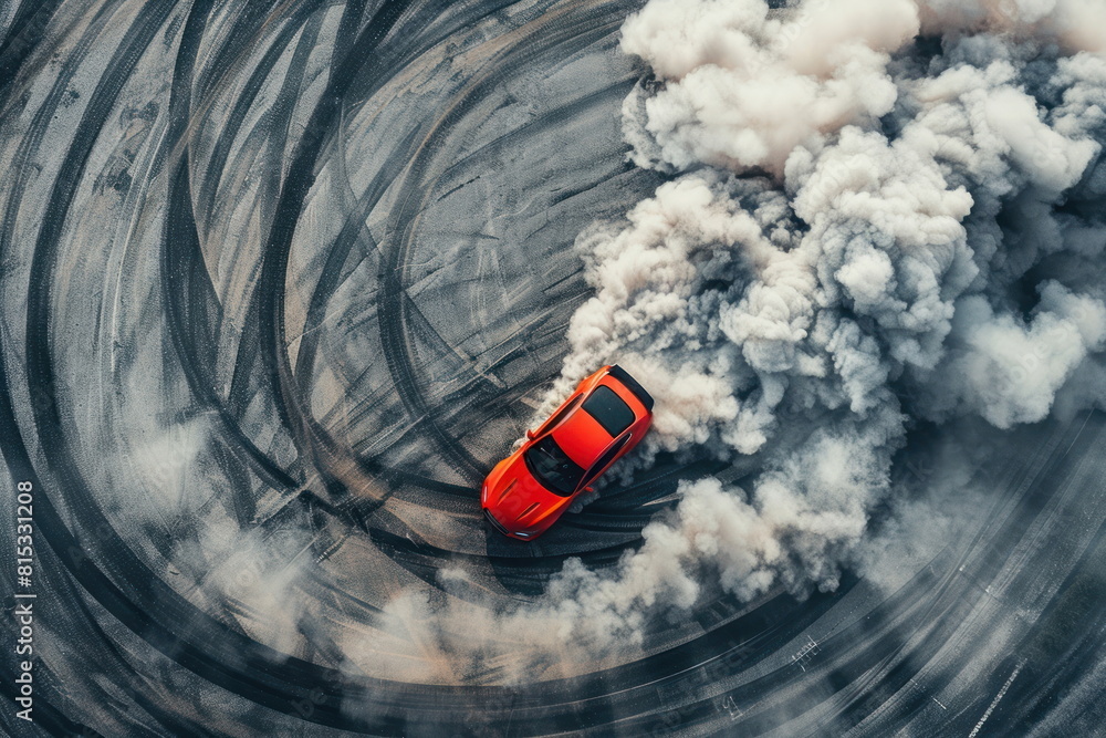 Obraz premium top view of driver drifting car, Automobile