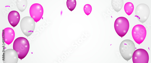 Celebration party banner with pink color balloons background. Vector party balloons illustration. confetti, ribbon vector	