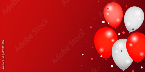 Celebration party banner with red color balloons background. Vector party balloons illustration. Birthday and celebration banner with colorful balloon background template