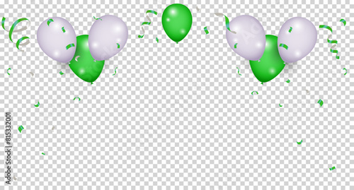 Green and white balloon vector illustration on transparent background. party, design, flyer, poster, decor, banner, web, advertising