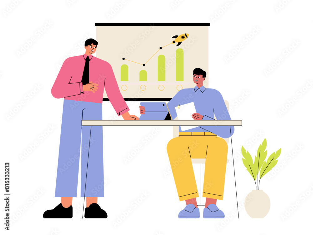 Man presentation marketing. Meeting and presentation vector illustration Man presentation marketing. Meeting and presentation vector illustration