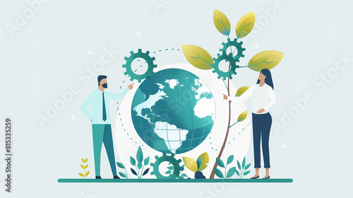 Eco-Friendly Business Concepts with Gear and Plant Illustration