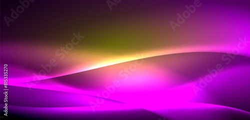 Dynamic waves in ethereal glow of neon lights. Concept merges fluidity of motion with vibrant allure of neon, crafting entrancing backdrop that embodies both vitality and futuristic sophistication