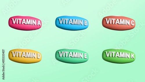 Set of Multi Vitamin complex icons. Multivitamin supplement. Vitamin A D B E C K