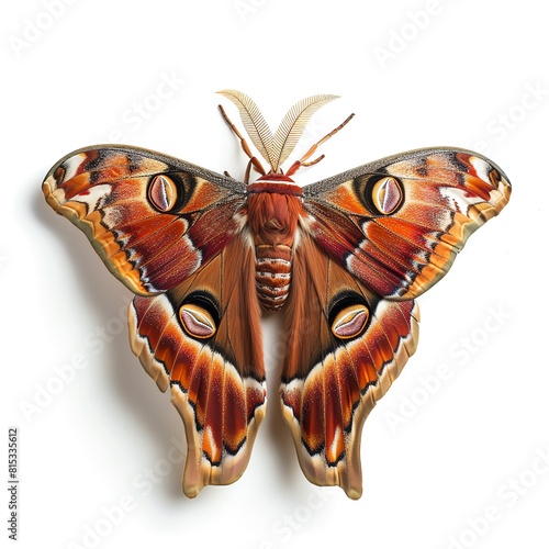 Majestic Atlas Moth, colorful insect, isolated on white backgrounds photo