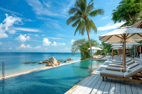 tropical resort pool with palms