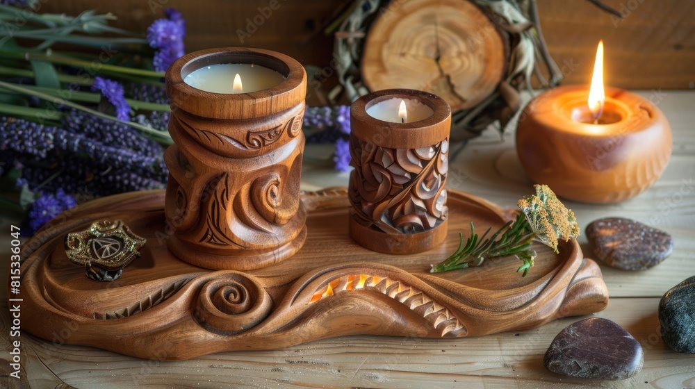 Adorn your sacred pagan altar with the beauty of the four elements in celebration of Litha Lughnasadh or Mabon rituals crafted from wood