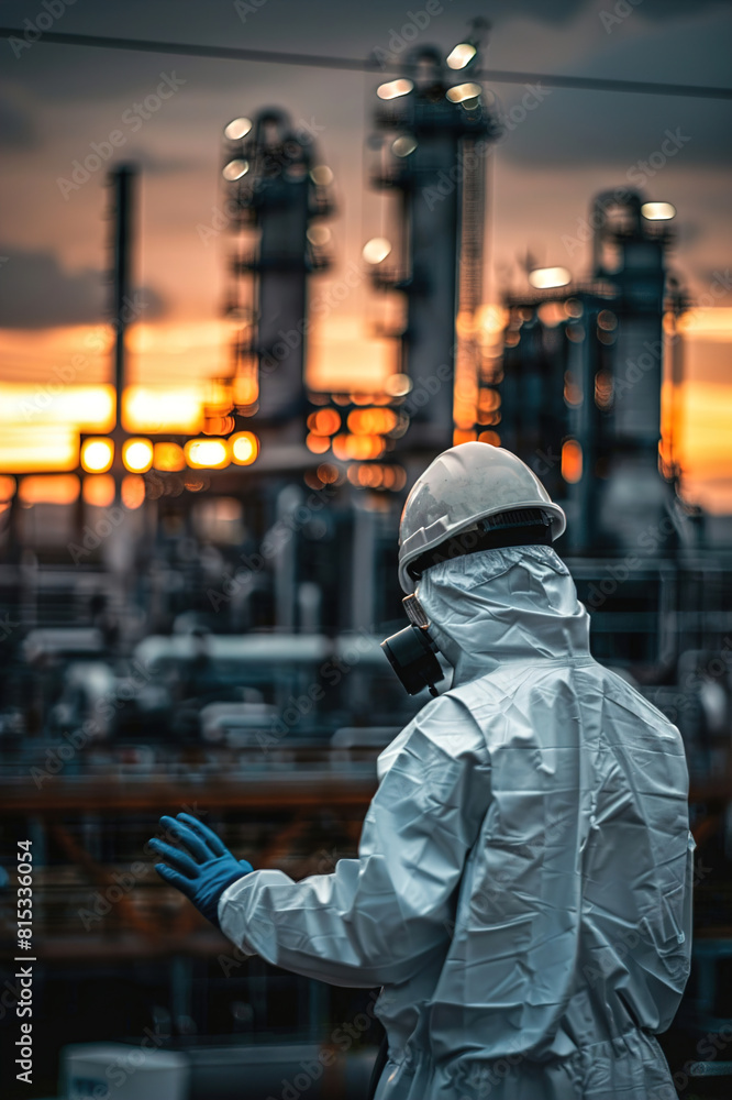 Worker handling chemical solutions in industrial setting, adhering to safety protocols.
