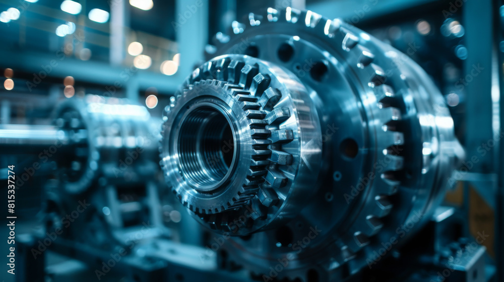A detailed close-up of a large, shiny metallic industrial gear, highlighting precision engineering and manufacturing. A detailed close-up of a large, shiny metallic industrial gear, highlighting precision engineering and manufacturing.