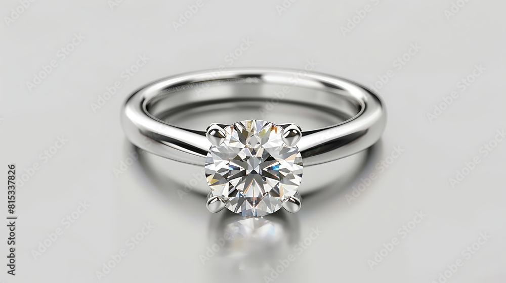Simple diamond engagement ring on plain background. Generative AI illustration Simple diamond engagement ring on plain background. Generative AI illustration