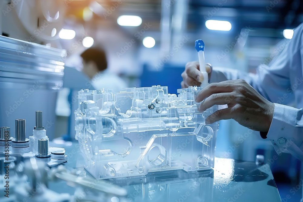 Plastic Injection Engineer Engineer designing plastic injection mold in industrial manufacturing ...