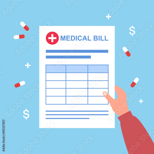 Hospital bill or medical payment concept vector illustration.