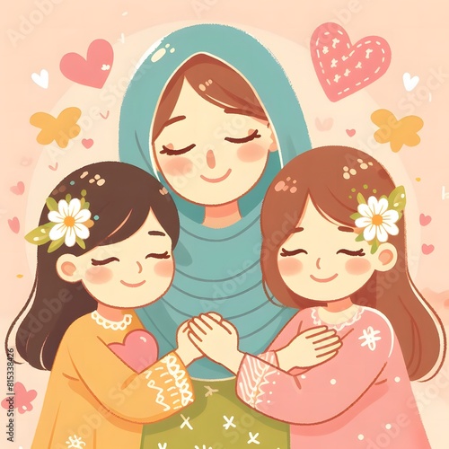 AI Generate of Happy Mother's Day Vector, Mother and Children, Mother and Daughter, Mother and Son.