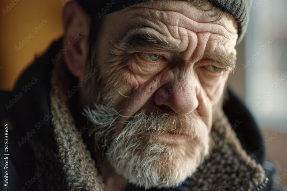 A stoic expression on his tired face, super realistic A stoic expression on his tired face, super realistic