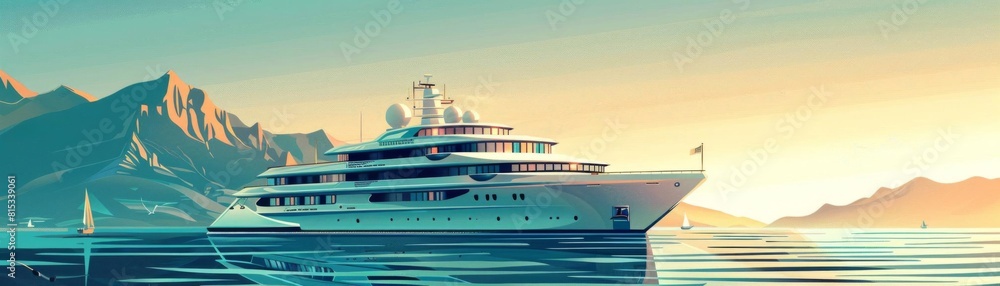 Obraz premium Travel in luxury cruises flat design side view opulent voyages theme cartoon drawing Monochromatic Color Scheme