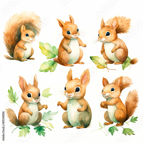 watercolor squirrels clipart set of 6