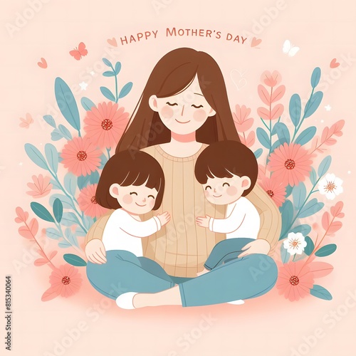 AI Generate of Happy Mother's Day Vector, Mother and Children, Mother and Daughter, Mother and Son.