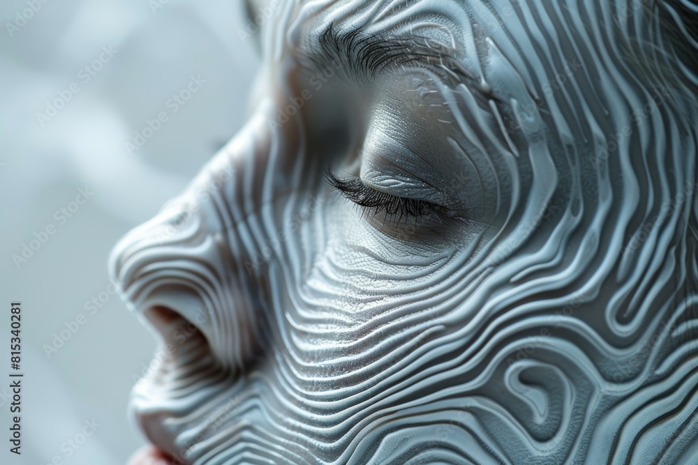 A woman's face is covered in a pattern of lines and swirls. Fingerprint concept A woman's face is covered in a pattern of lines and swirls. Fingerprint concept