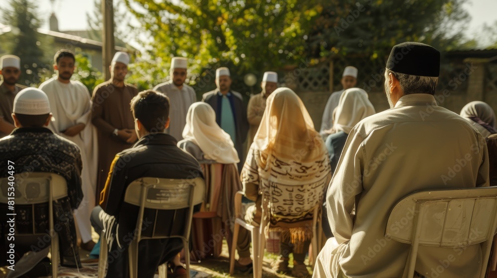 Muslims in an outdoor meeting Muslims in an outdoor meeting