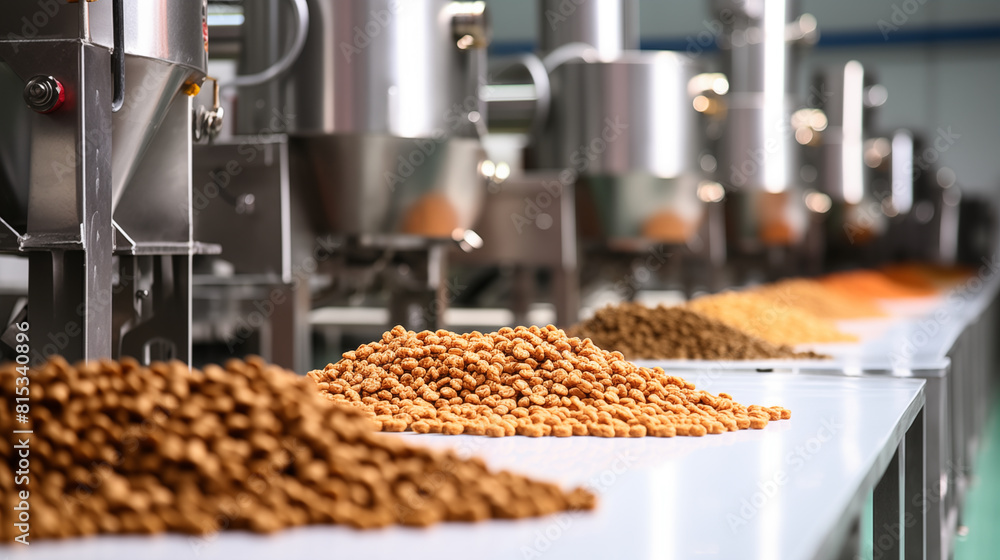 Factory of dog and cat feed dry food production pelleted animal feed, Pet food industry Factory of dog and cat feed dry food production pelleted animal feed, Pet food industry