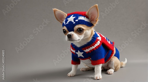 Chihuahua in the costume of Captain America