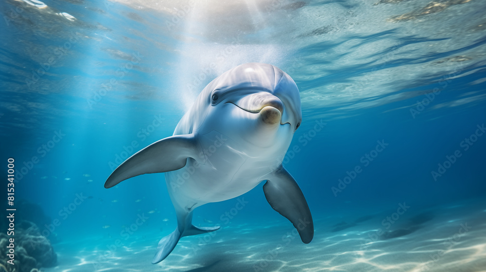 Fototapeta premium Dolphin underwater look at the camera.