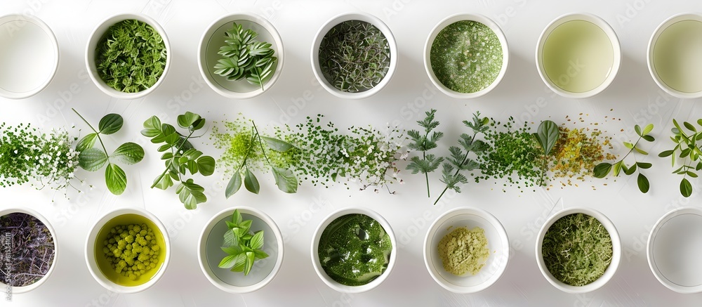 Harmonious Blend of Japanese Healing Herbs in Minimalist Studio Composition on Clean White Background Harmonious Blend of Japanese Healing Herbs in Minimalist Studio Composition on Clean White Background